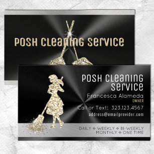 Cleaning Service Brushed Black Metal Gold + Silver Business Card