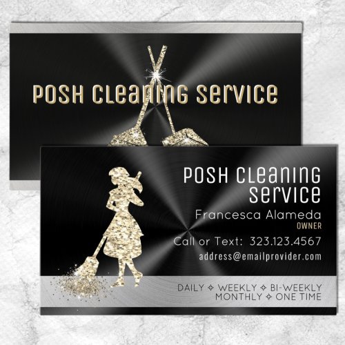 Cleaning Service Brushed Black Metal Gold  Silver Business Card