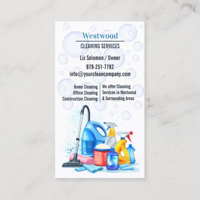 Cleaning Service Business Card Template (Front)