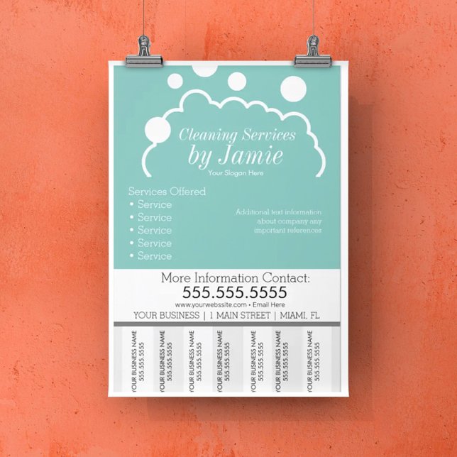 Cleaning Service Business Suds Tear Off Strips  Flyer (Creator Uploaded)