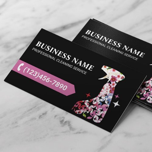 Cleaning Service Cute Flower Spray Cleaner Black Business Card