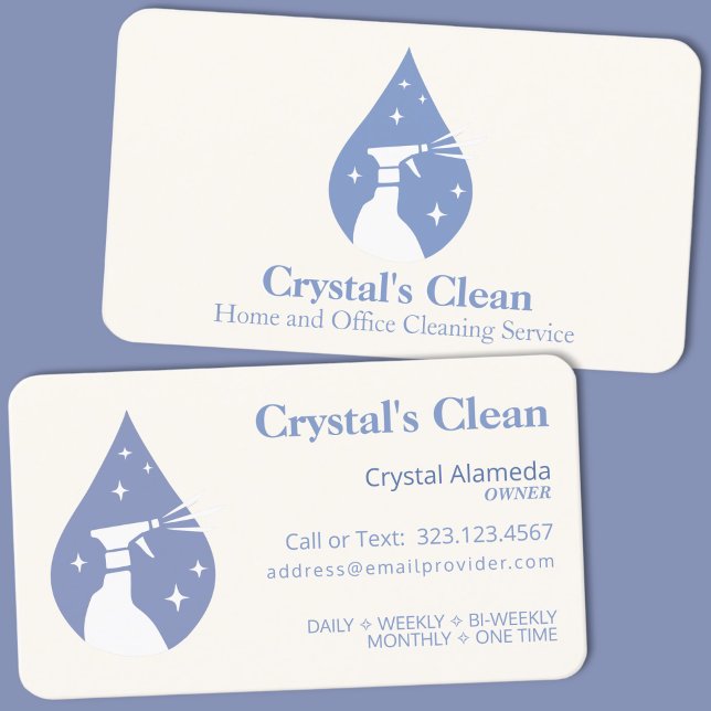 Cleaning Service Cute Ivory + Blue Spray Droplet Business Card (Creator Uploaded)