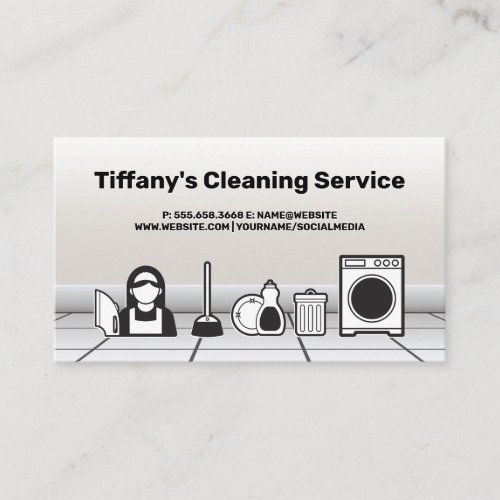 Cleaning Service  Dusting  Trash  Laundry Business Card
