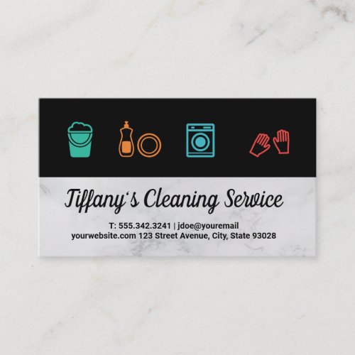 Cleaning Service Equipment Icons Business Card