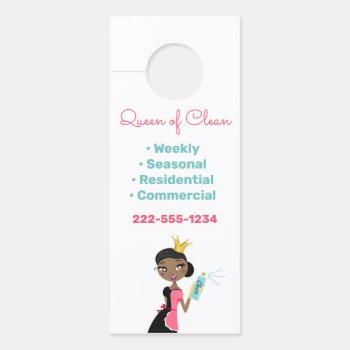 Cleaning Service Ethnic Female Maid Logo Door Hanger by HydrangeaBlue at Zazzle