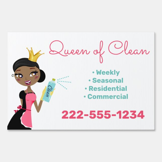 Cleaning Service Ethnic Female Maid Logo Sign (Front)