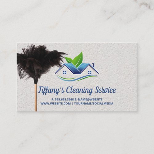 Cleaning Service  Feather Duster  House Logo Business Card