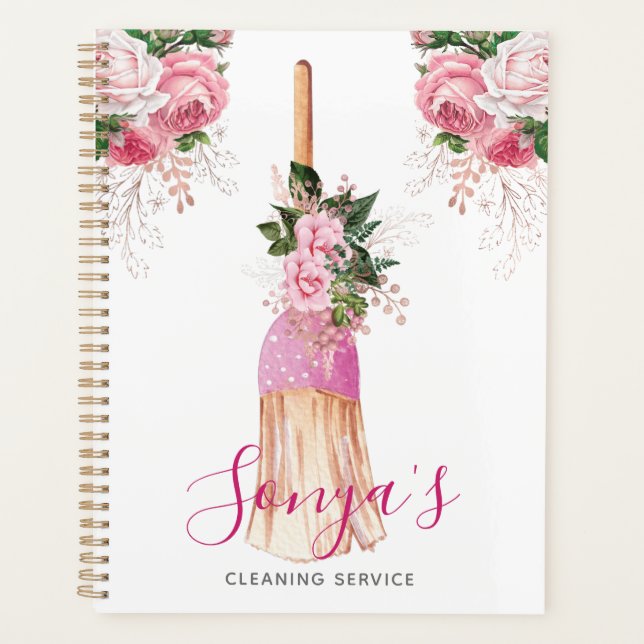 Cleaning Service Floral Cute Broom Planner (Front)