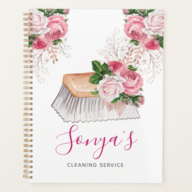 Cleaning Service Floral Cute cleaning brush Planner (Front)