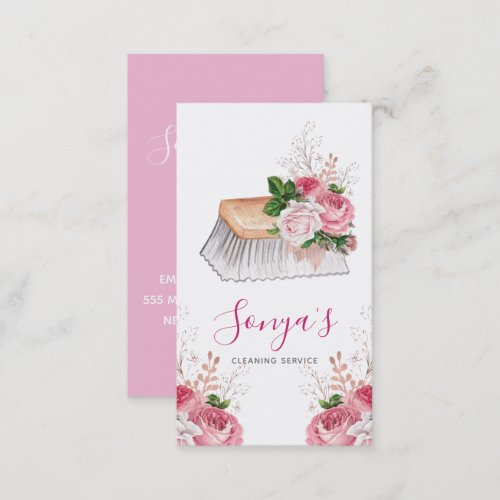 Cleaning Service Floral Watercolor Brush Business Card