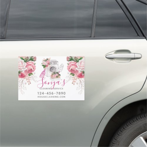 Cleaning Service Floral Watercolor Car Magnet