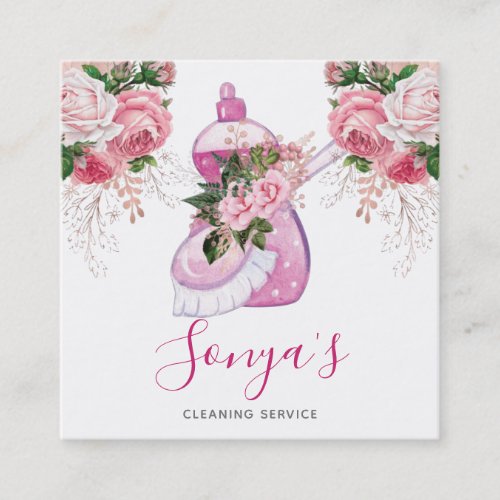 Cleaning Service Floral Watercolor dish soap Square Business Card