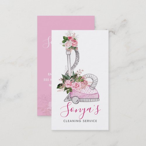 Cleaning Service Floral Watercolor vacuum cleaner Business Card