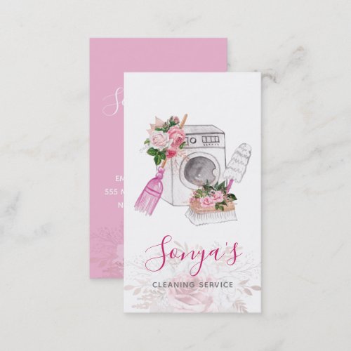 Cleaning Service Floral Watercolor Washer Business Card