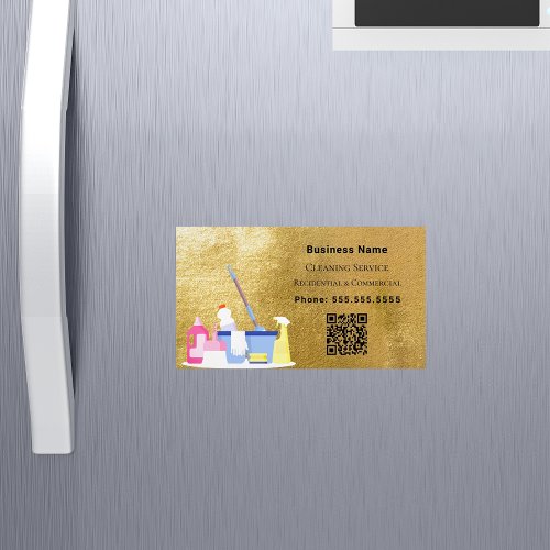 Cleaning service gold QR code Business Card Magnet