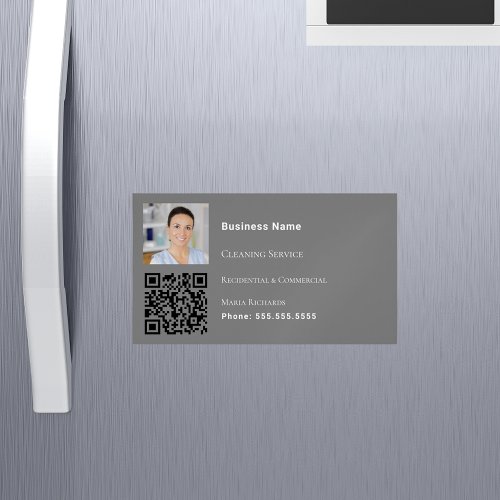 Cleaning service gray photo QR code Business Card Magnet