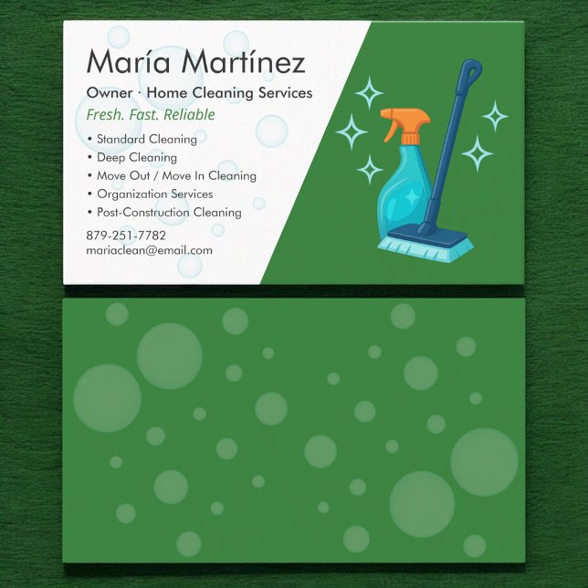 Cleaning Service Green Professional Business Card (Creator Uploaded)