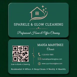 Cleaning Service Green QR Code Professional Business Card