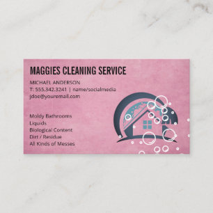 Cleaning Service Home Logo Soap Bubbles Business Card