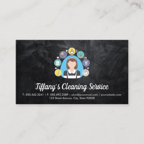 Cleaning Service  House and Broom Logo Business Card