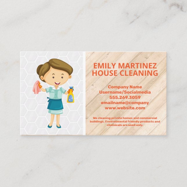 Cleaning Service | House Cleaning | Wood Floors Business Card (Front)