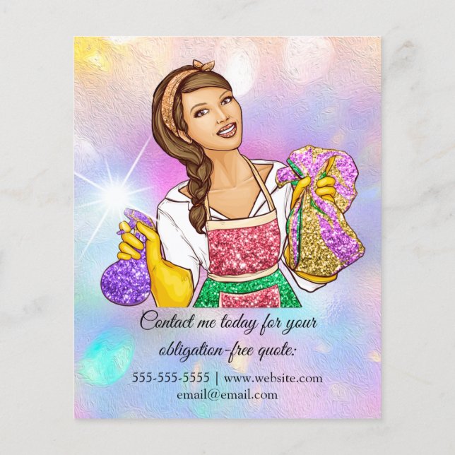 Cleaning Service House Keeping Holograph Girl Flyer (Back)