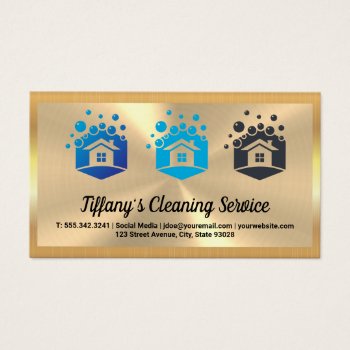 Cleaning Service House Logo | Gold Metallic by lovely_businesscards at Zazzle