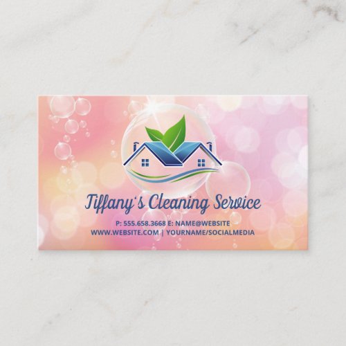 Cleaning Service  House Logo  Soap Bubbles Business Card