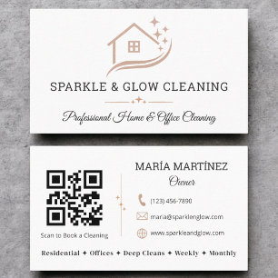 Cleaning Service House QR Code Rose Gold White  Business Card