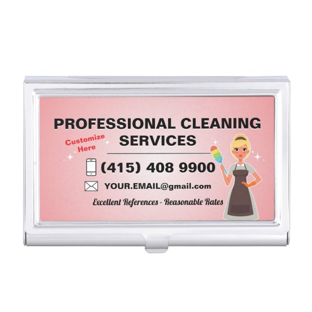 Cleaning Service Housekeeping Janitorial Maid  Business Card Case (Front)