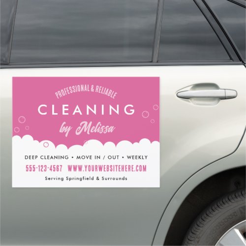 Cleaning Service Housekeeping Pink Marketing Car Magnet
