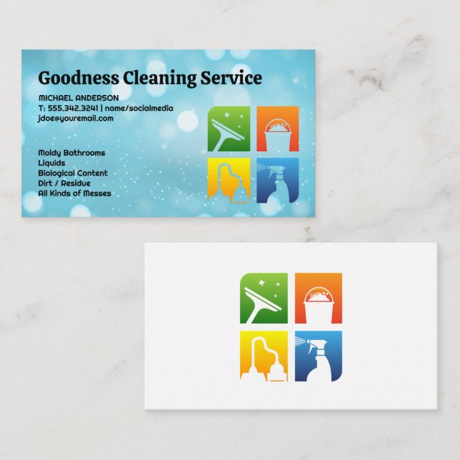 Cleaning Service Icon Squares Business Card (Front/Back)