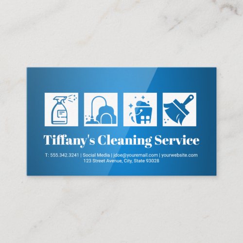 Cleaning Service Icons  Blue Gloss Business Card