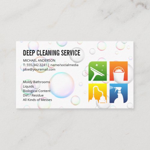 Cleaning Service Icons  Soap Bubbles Business Card