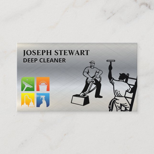 Cleaning Service Icons | Steamer | Window Cleaner Business Card (Front)