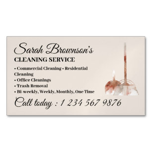 Cleaning Service Ivory Beige Janitorial Watercolor Business Card Magnet