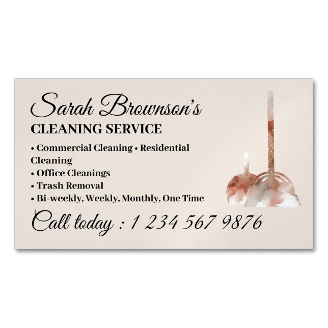 Cleaning Service Ivory Beige Janitorial Watercolor Business Card Magnet (Front)