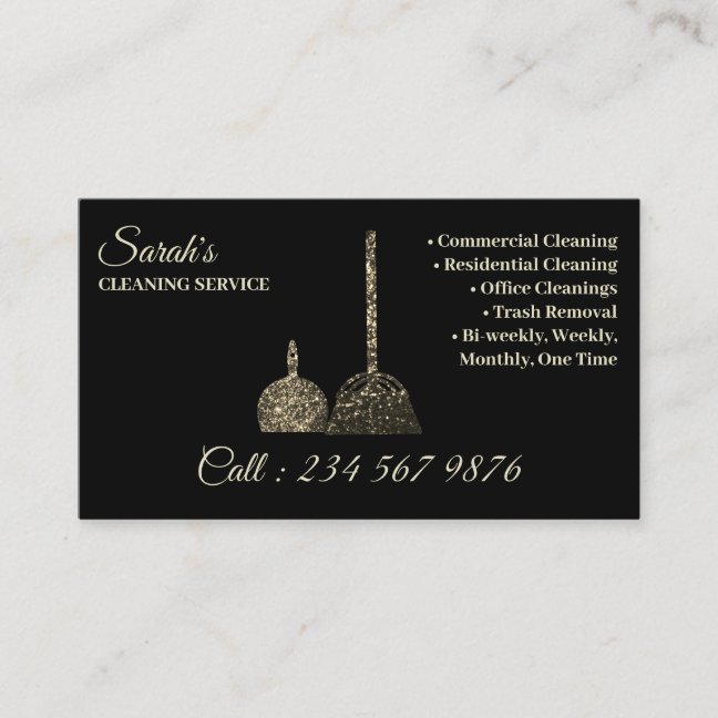 Cleaning Service Janitorial gold sparkle girly Business Card