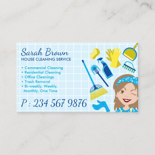 Cleaning Service Janitorial Lady Brown haired Business Card