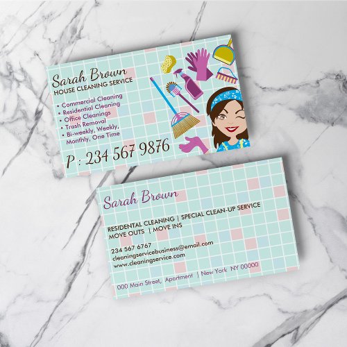 Cleaning Service Janitorial Lady Business Card