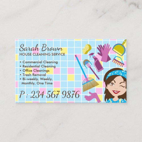 Cleaning Service Janitorial Lady Home Tiles Business Card