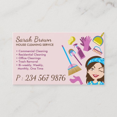 Cleaning Service Janitorial Lady Maid Tile Wash Business Card