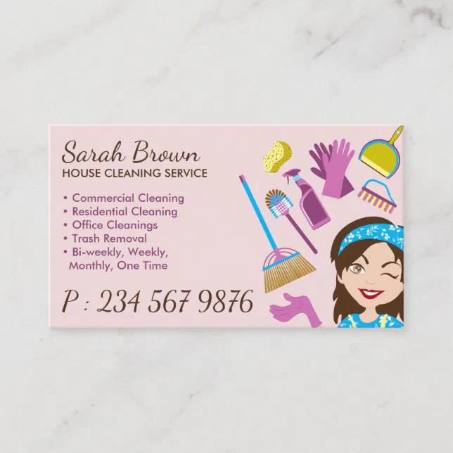 Cleaning Service Janitorial Lady Maid Tile Wash Business Card | Zazzle