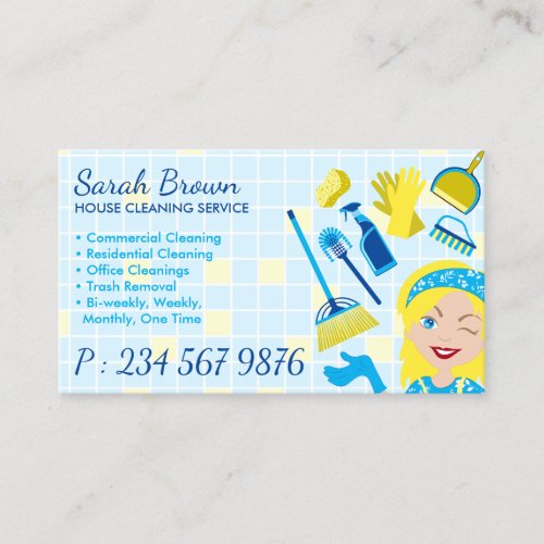 Cleaning Service Janitorial Lady Maid Tile Washing Business Card