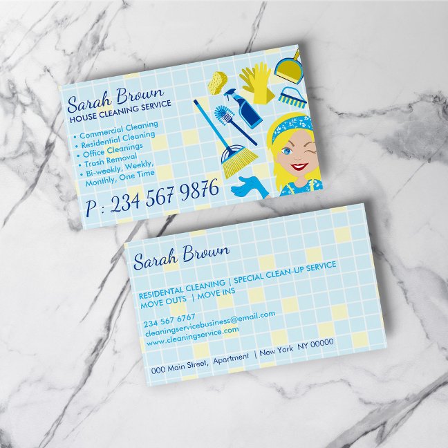 Cleaning Service Janitorial Lady Maid Tile Washing Business Card