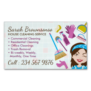 Cleaning Service Janitorial Lady Tile Washing Business Card Magnet