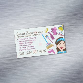 Cleaning Service Janitorial Lady Tile Washing Business Card Magnet | Zazzle