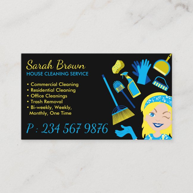 Cleaning Service Janitorial Maid Blonde Business Card