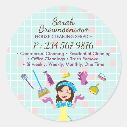 Cleaning Service Janitorial Maid Girl Worker Classic Round Sticker