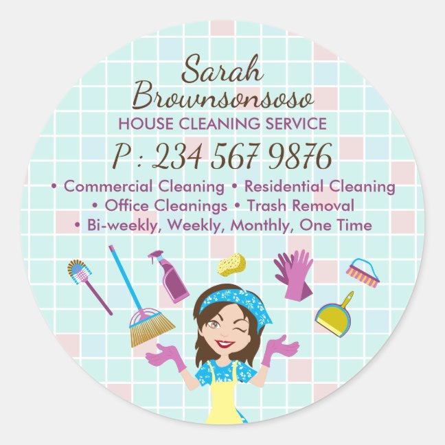 Cleaning Service Janitorial Maid Girl Worker Classic Round Sticker